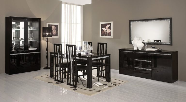 WOONKAMER SET ROMA ZWART+WIT+CHROOM