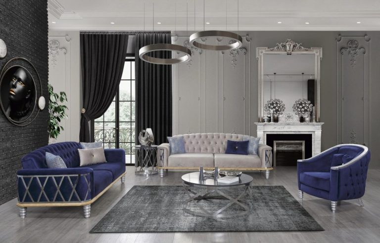 Hazal Navy Blue Sofa Set