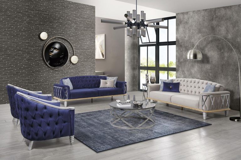Hazal Navy Blue Sofa Set