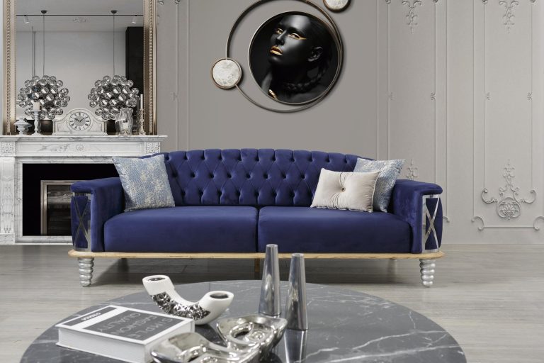 Hazal Navy Blue Sofa Set