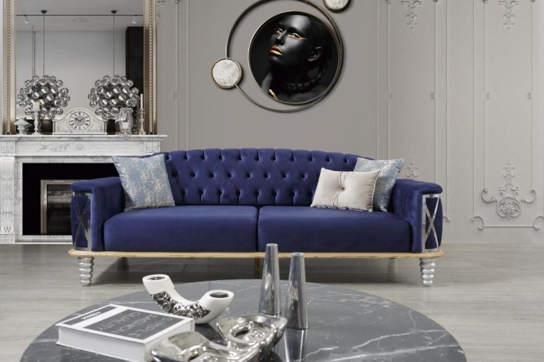 Hazal Navy Blue Sofa Set
