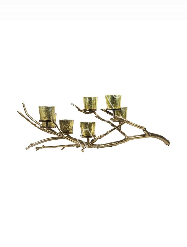 Candle holder branch w/7 glasses ALU RAW/BRONZE 100x40x36