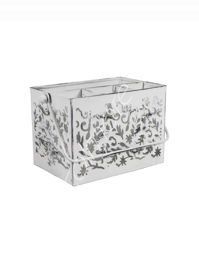 Basket cutlery IR white wash 22x12x13