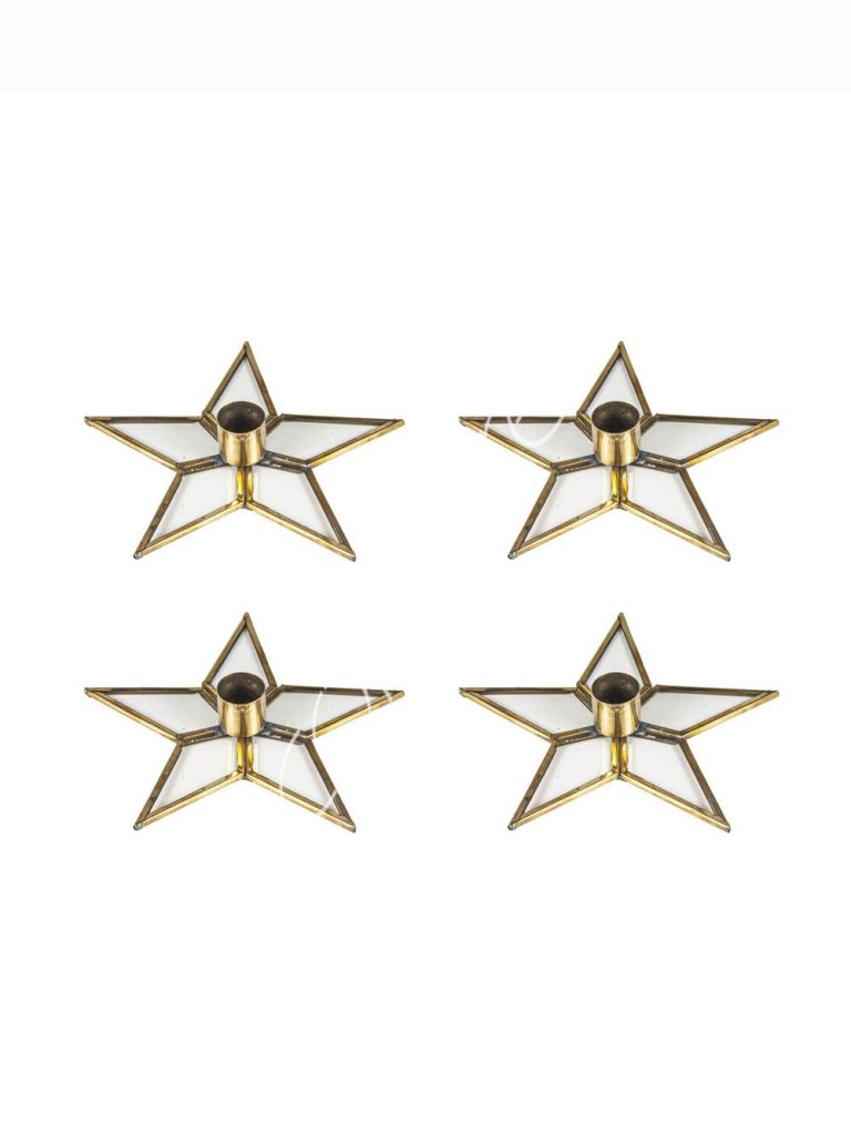 Candle holder star ST/GO glass SET/4 16x16x3