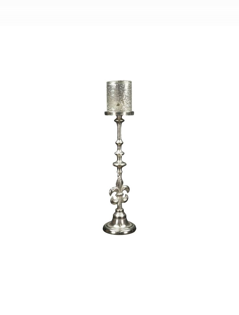 Candle holder lily w/glass ALU RAW/NI 11x11x62