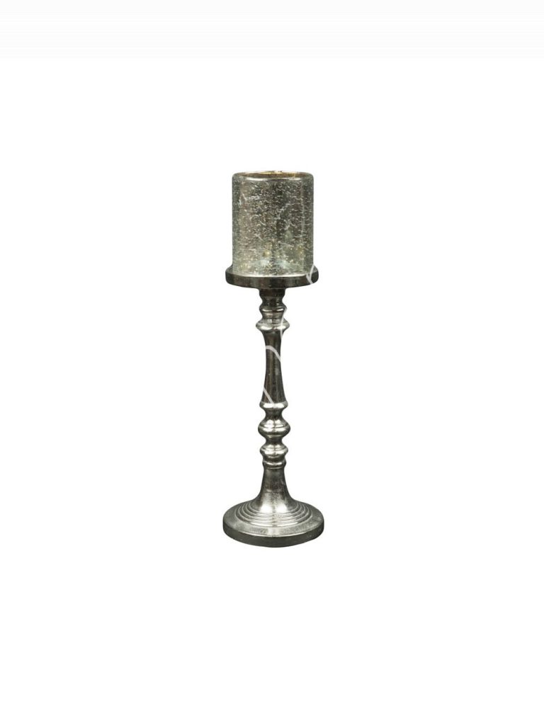 Candle holder w/glass ALU RAW/NI 13x13x55