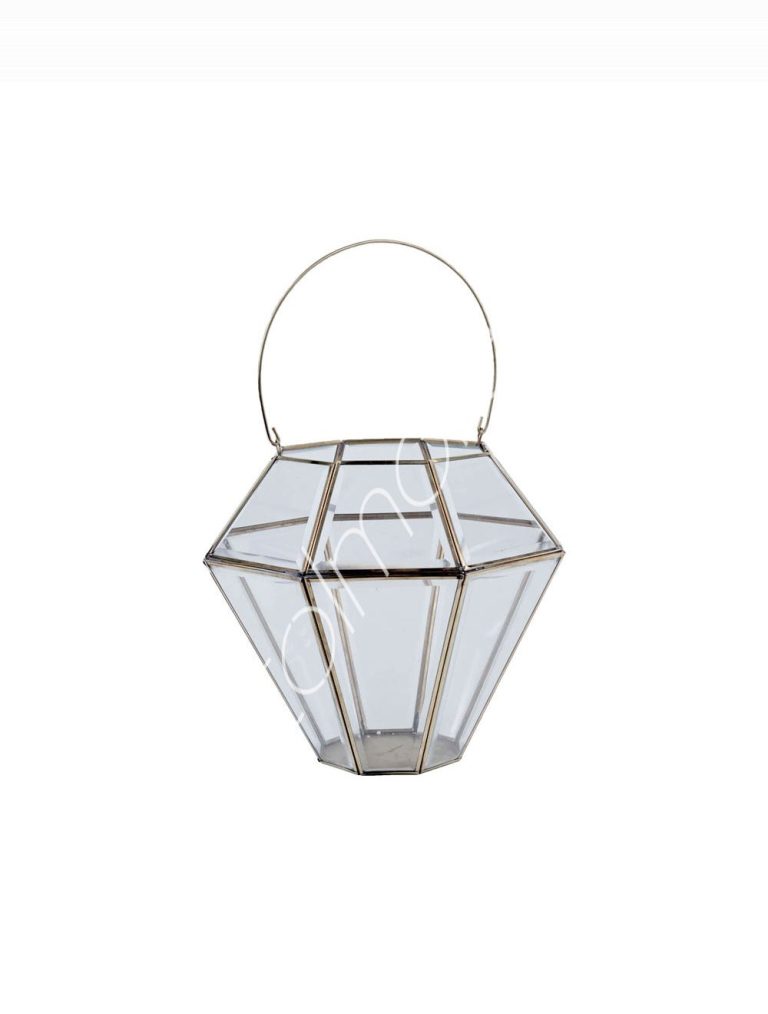 Lantern w/glass ALU/GOLD 25x25x30