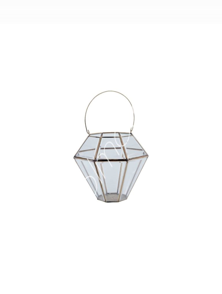 Lantern w/glass ALU/GOLD 23x23x20
