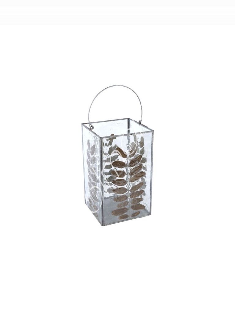 Votive glass wleaf 15x15x26
