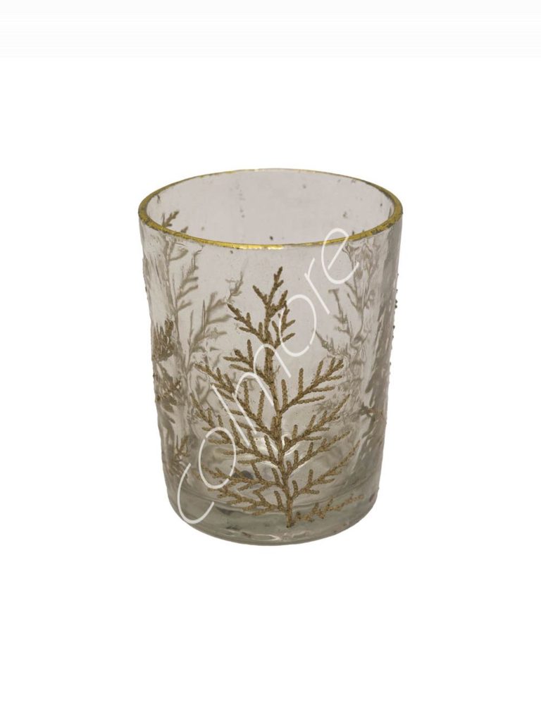 Votive w/lgold fern glass 10x10x13