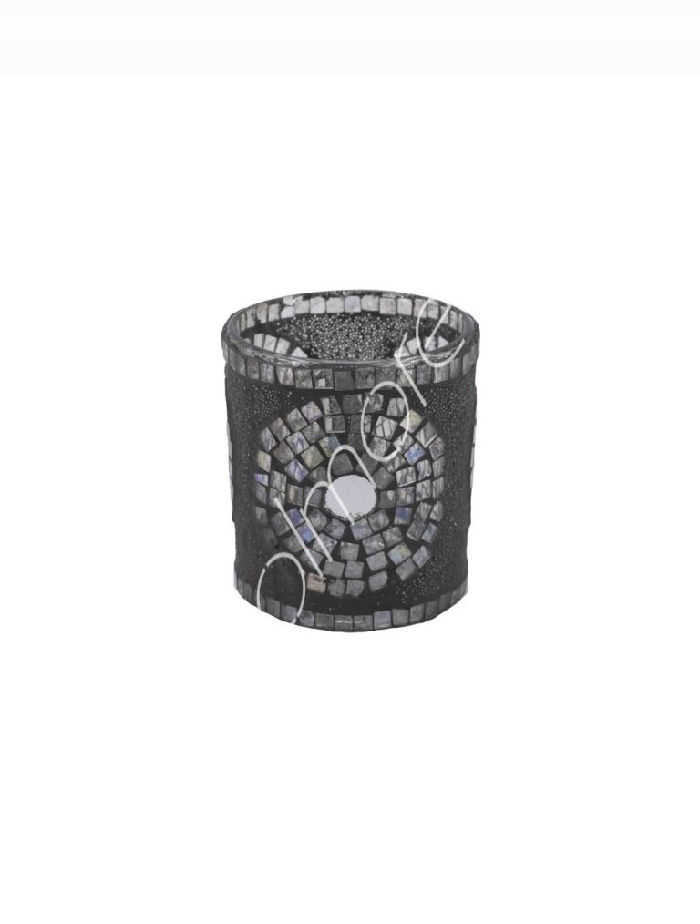 Votive black mosaic glass SET4 7x7x8