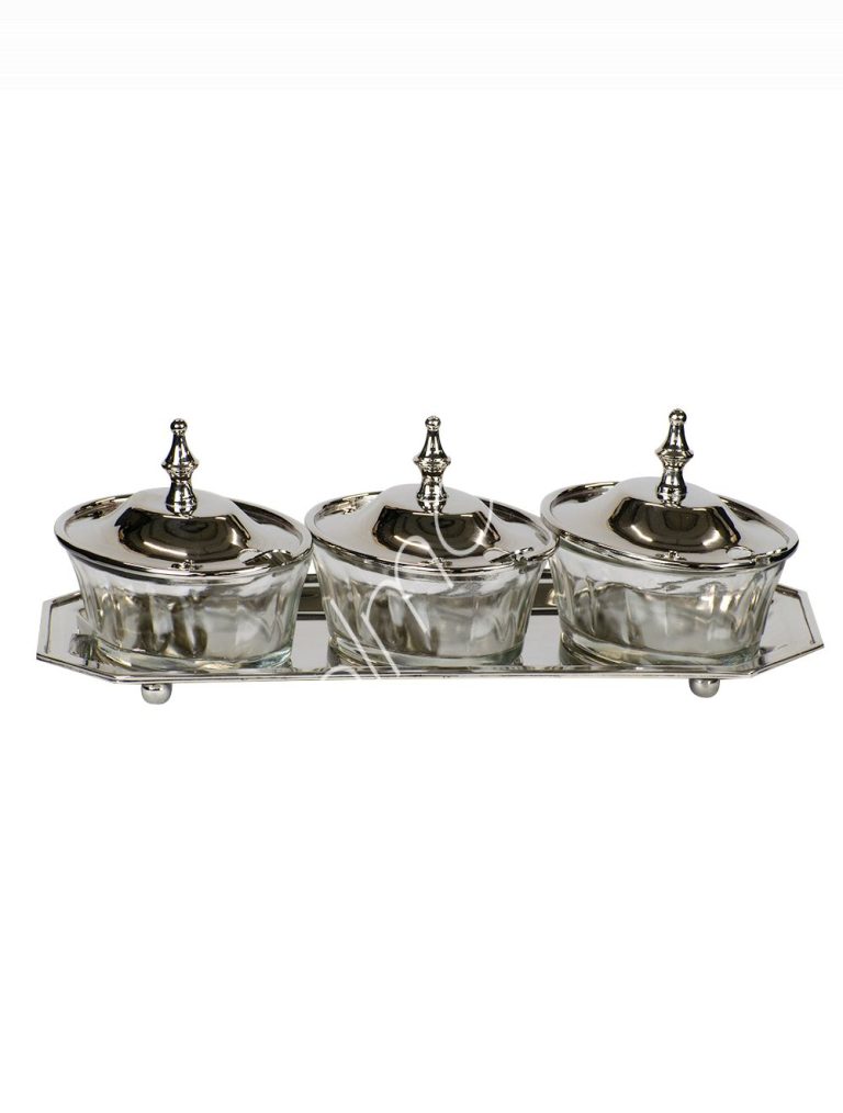 Three jars wlid & spoon on tray BRNI 29x12x10