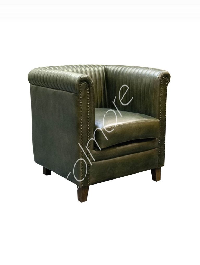Armchair green leather 70x65x71