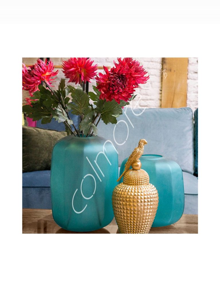 Vase handm mouthblown teal 32x30x41