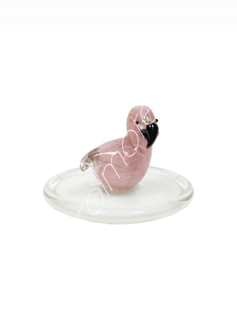 Plate with flamingo handm. mouthblown 13x13x10