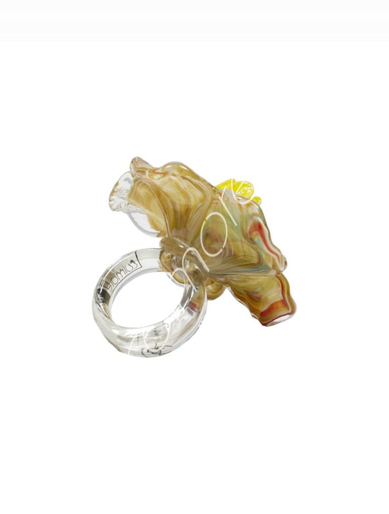 Napkin ring flower handm. mouthblown yellow 12x12x11