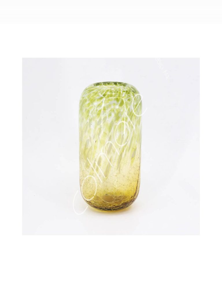 Vase handm. mouthblown yellow/green glass 13x13x24