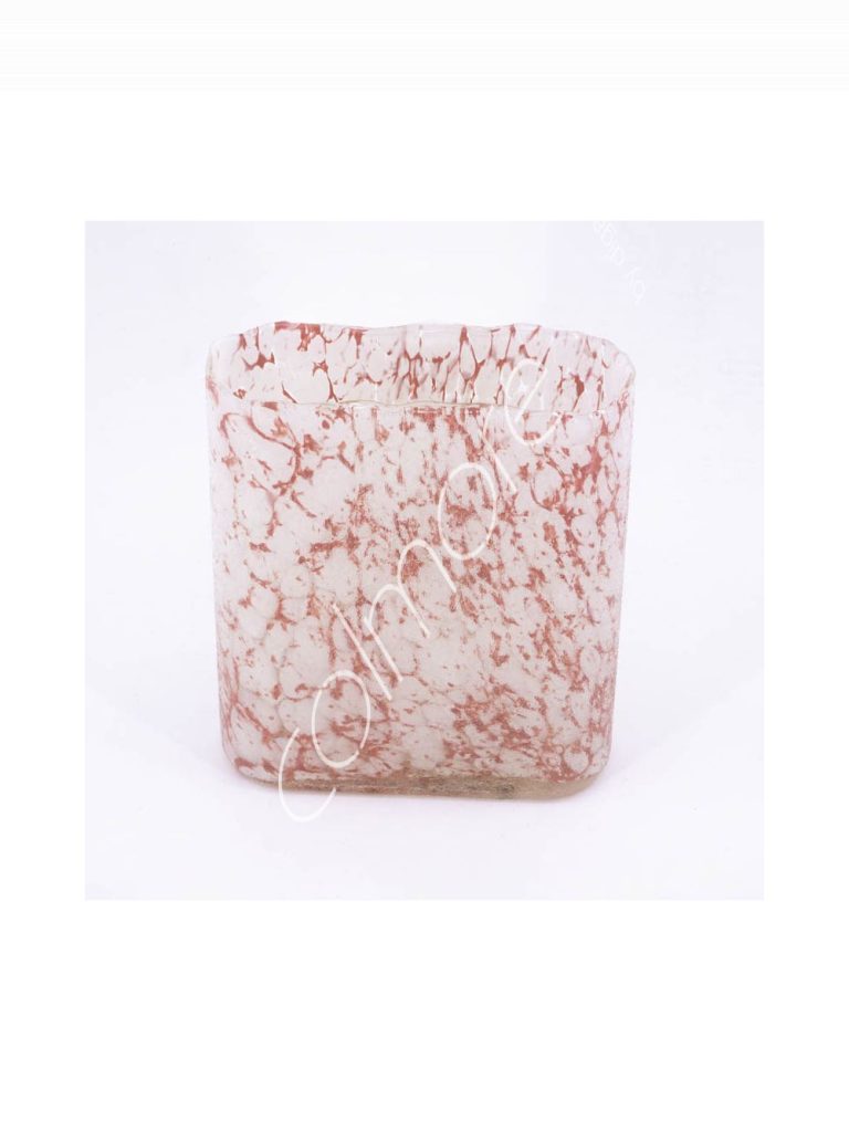 Vase handm. mouthblown white w/red veins glass 17x6x20