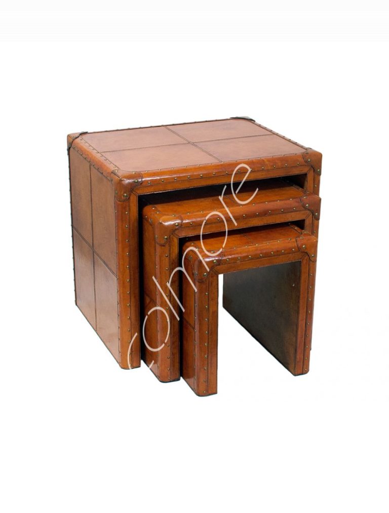 Side table w/leather 46x46x45