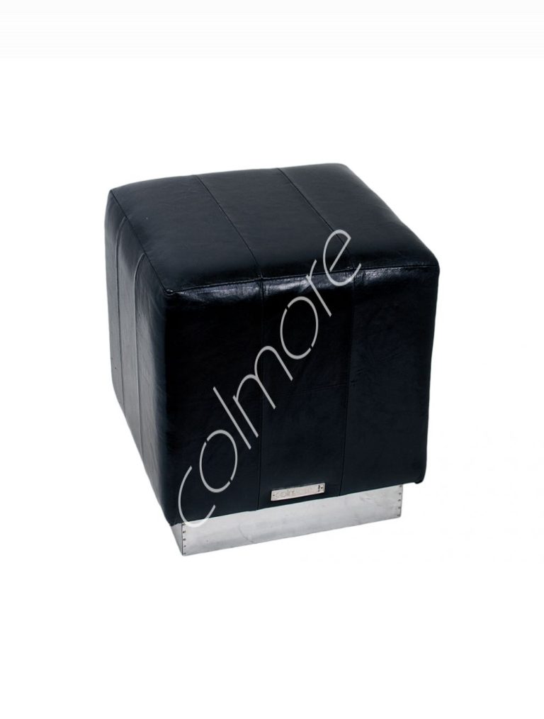 Ottoman black leather wsilver bottom 39x39x45