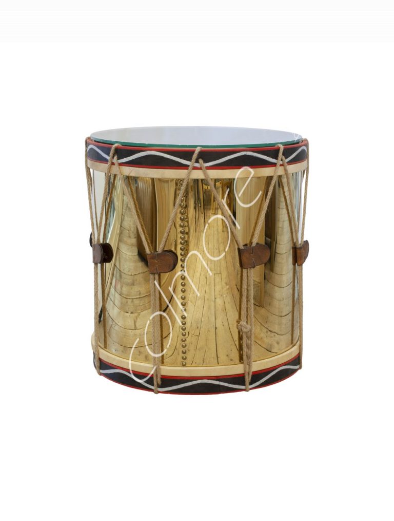 Side table drum ss glass top 60x62