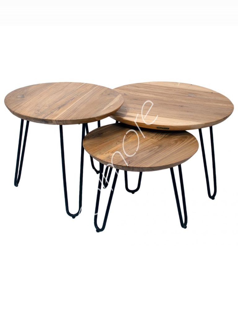 Coffee table round SET/3 teak IR 60x60x40 50x50x45 46x46x35