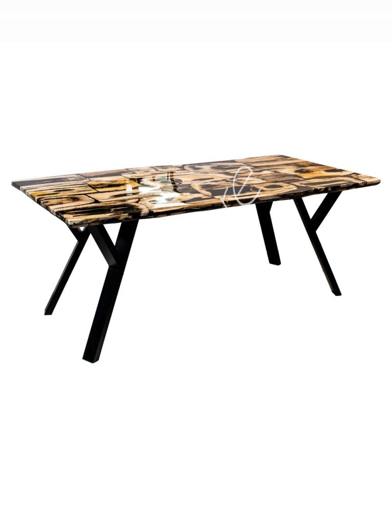 Dining table petrified wood black legs IR 200x100x80