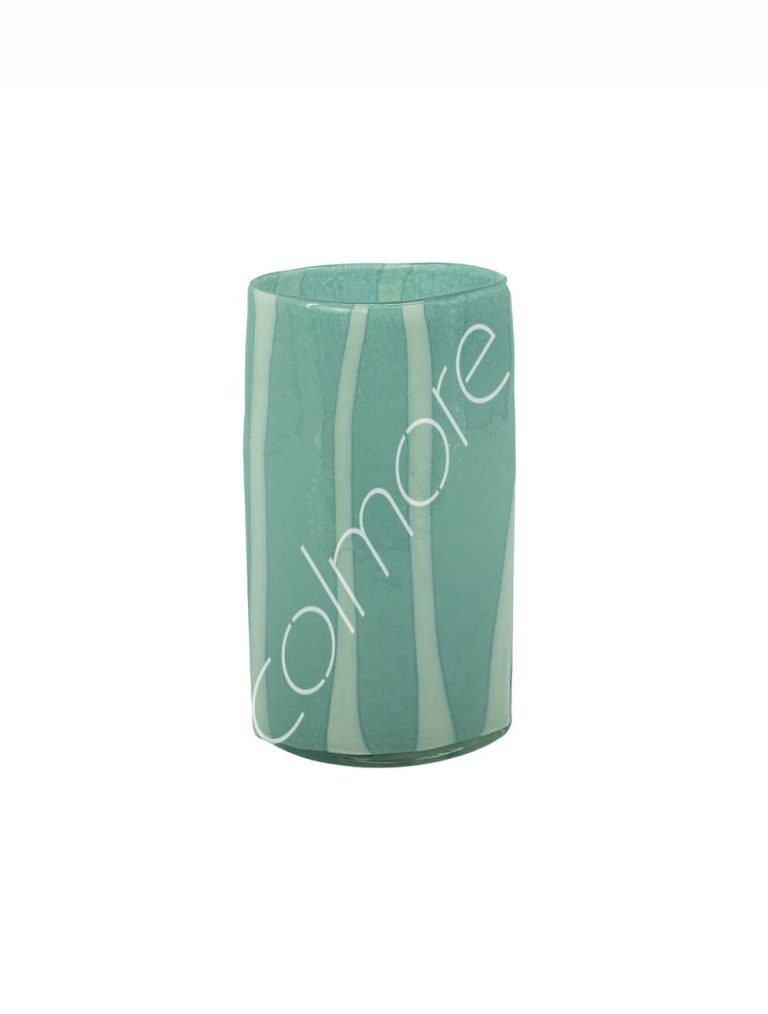 Vase eye-shape light teal blue wstripes glass 17x10x31