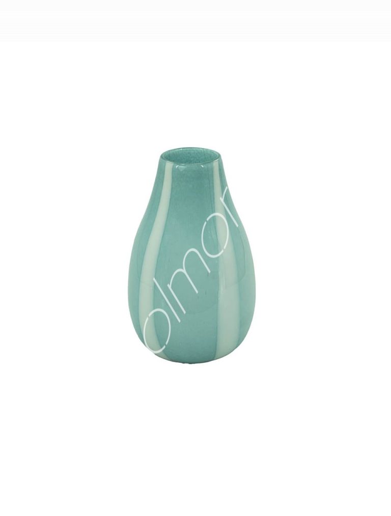 Vase wstripes light teal bluewhite glass 20x20x30