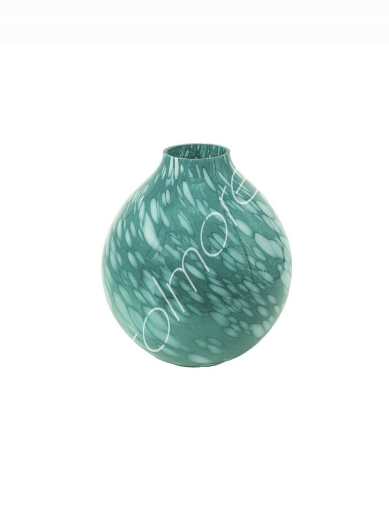 Vase teal blue w/white dots glass 30x30x33