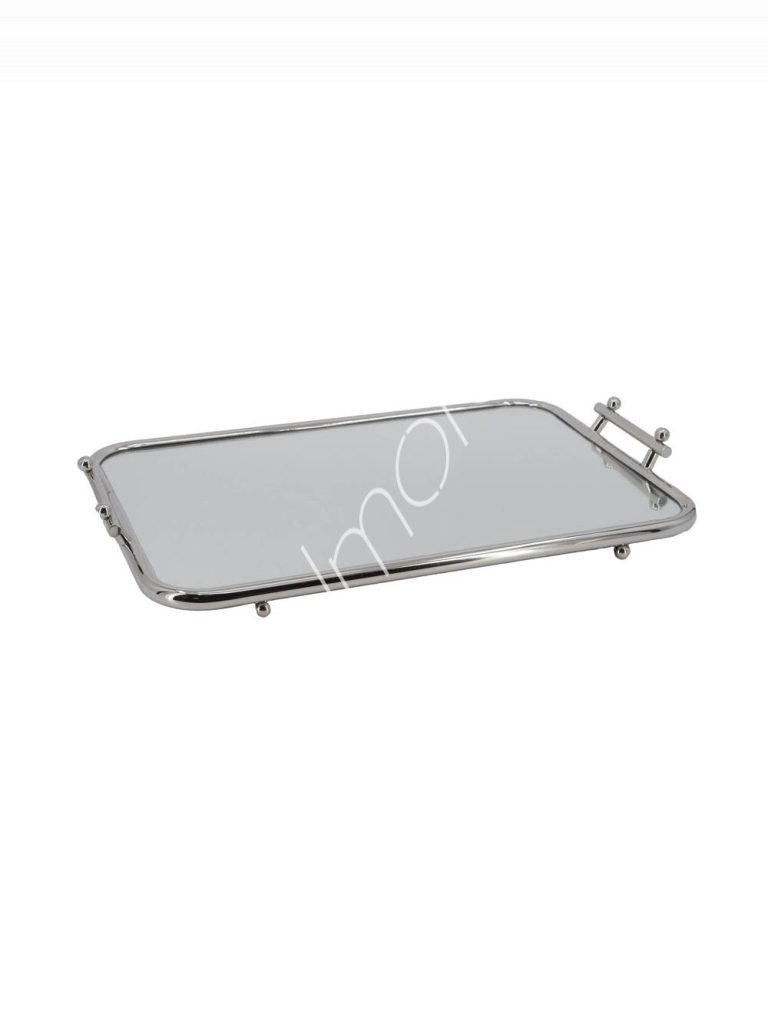 Tray w/handles&mirror silver ALU/MDF/NI 60x38x8