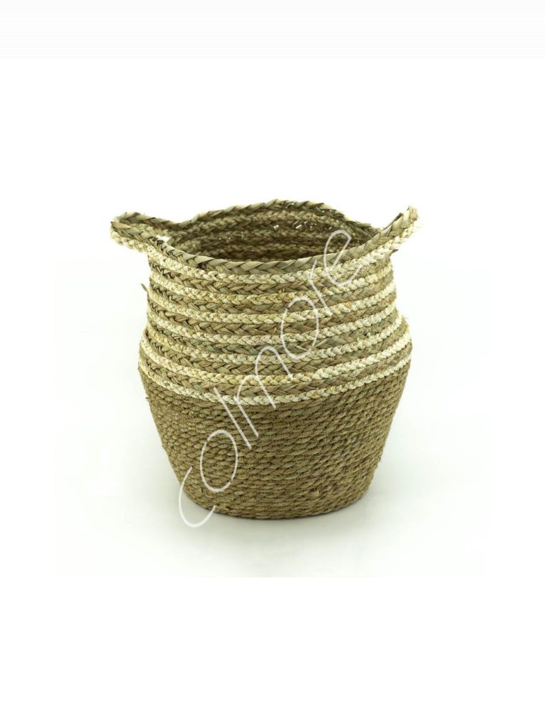 Straw basket natural/white 28x28x35
