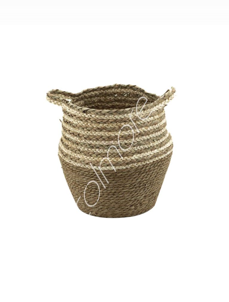 Straw basket natural/white 28x28x35