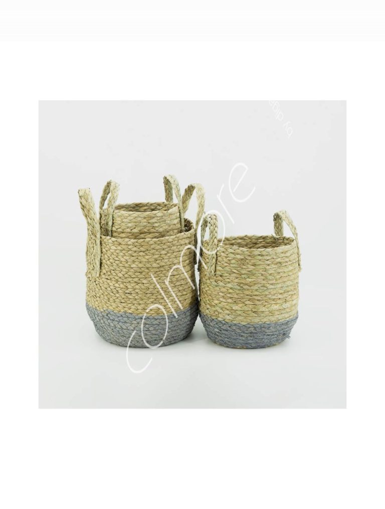 Straw baskets SET3 naturalgrey 30x30x32