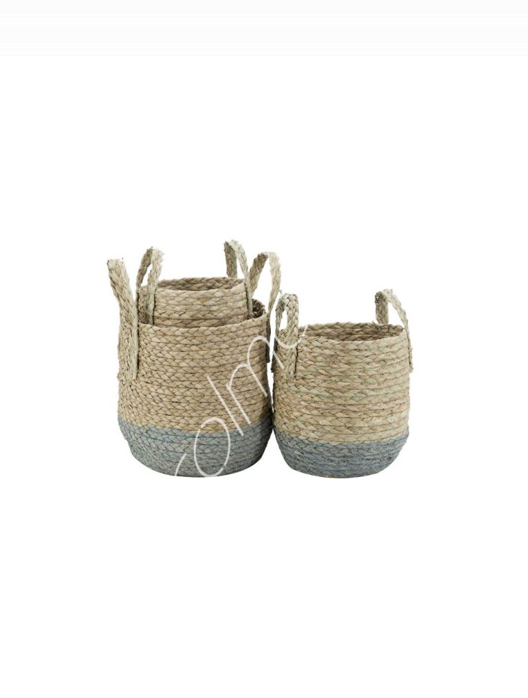 Straw baskets SET3 naturalgrey 30x30x32