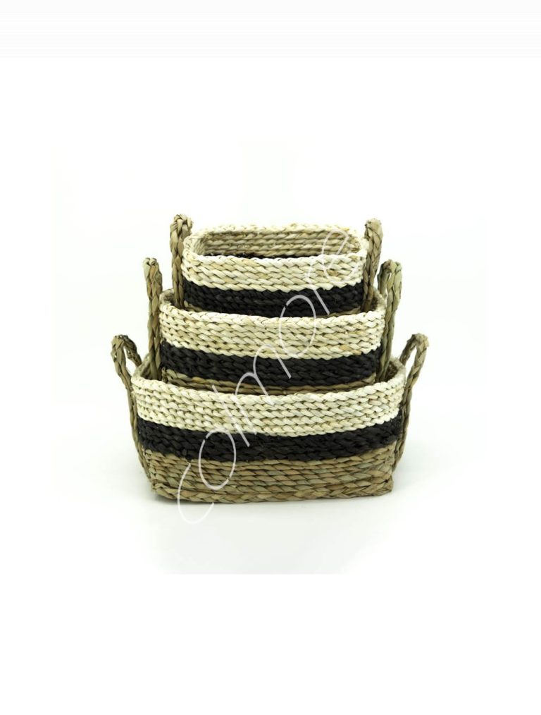 Straw baskets SET3 naturalwhiteblack 35x25x16