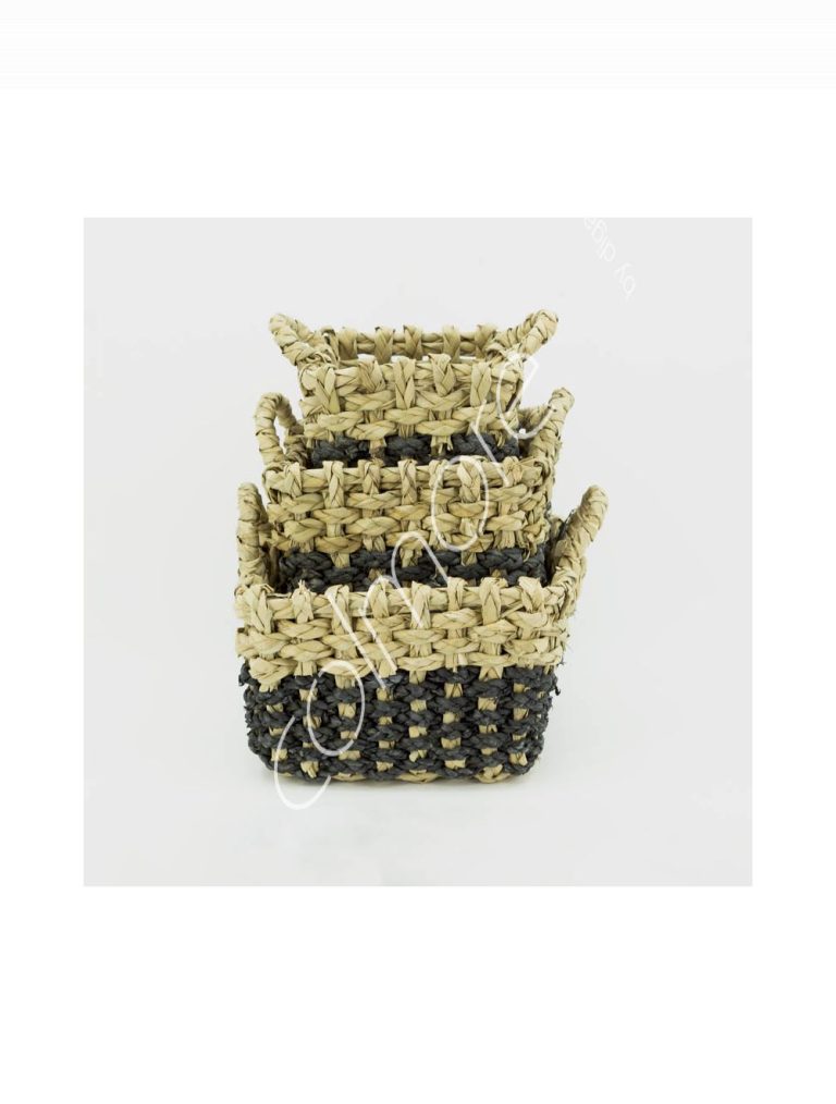Straw baskets SET3 naturalblack 30x30x20