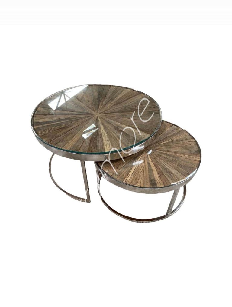 Coffee table SET/2 sleeper wood w/glass 92x92x46/71x71x37