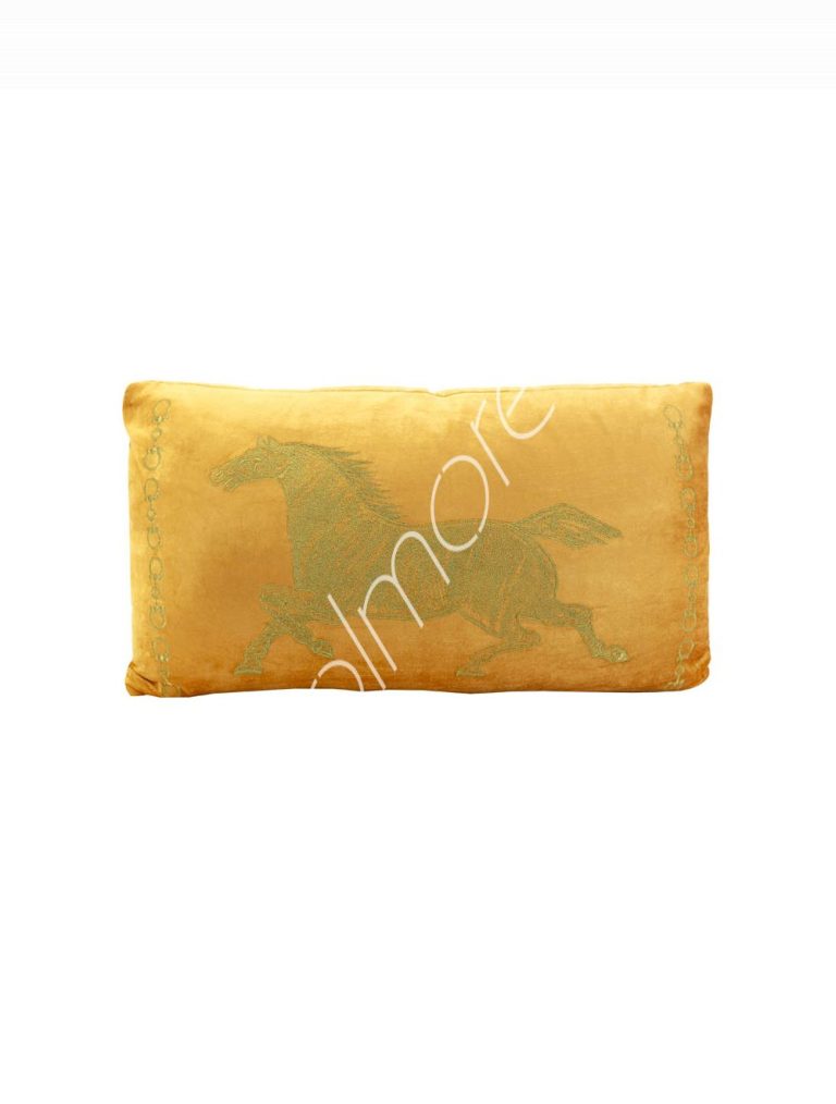 Cushion whorse orange velvet wgolden embroidery 60x35