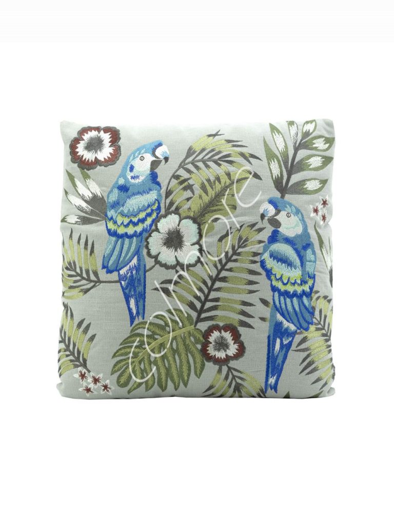Cushion parrot & flowers grey CO 50x50