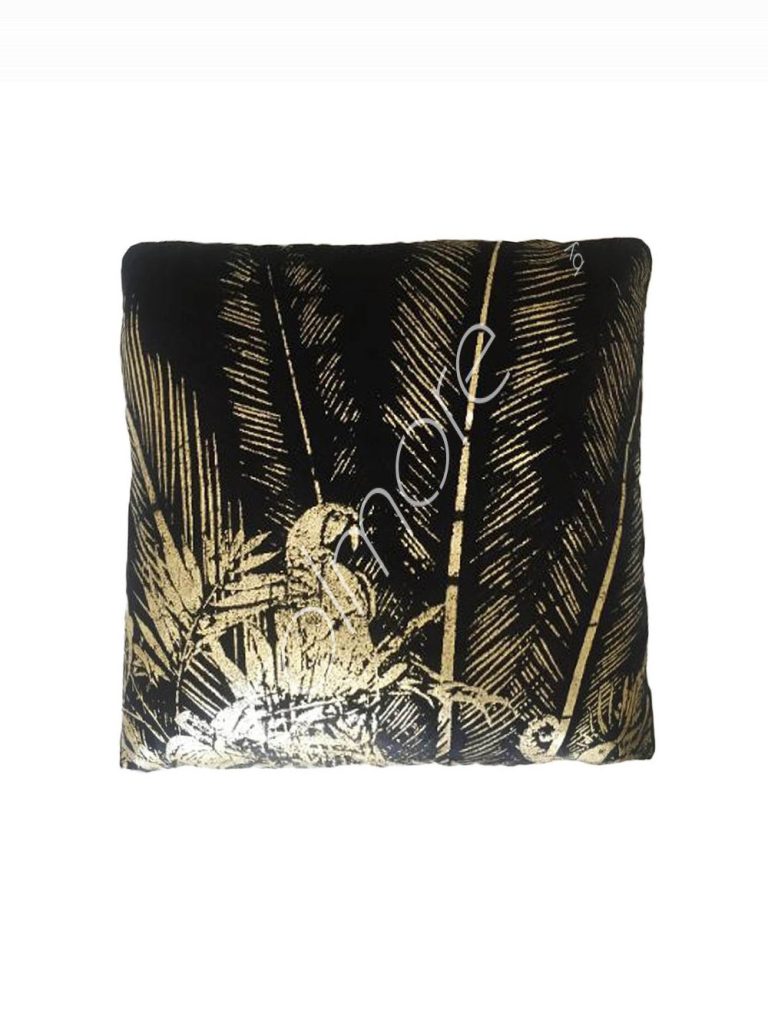 Cushion peacock wpalmleaves blackgold VI velvet 50x50