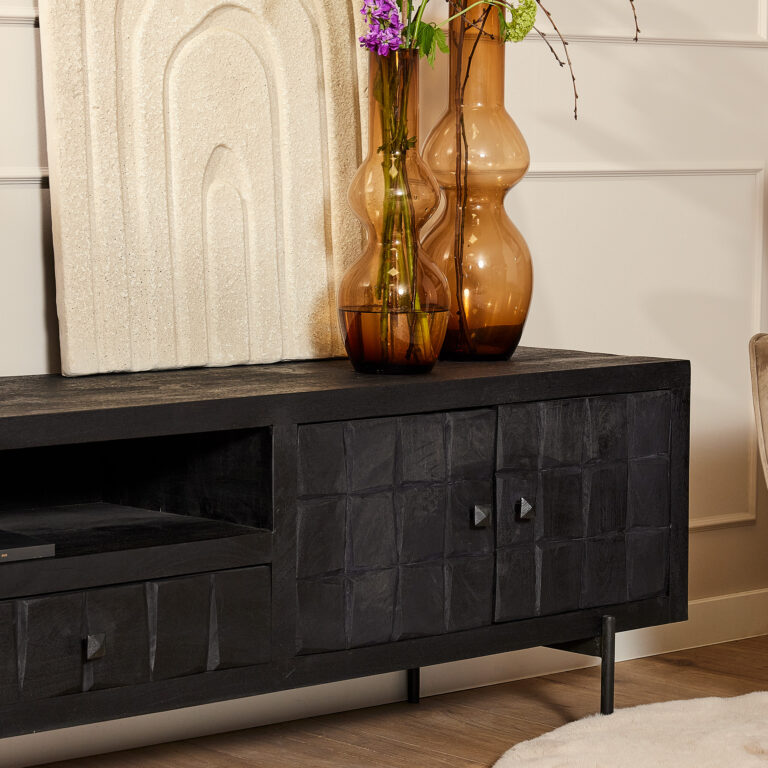 Meuble TV Brandy Noir | 220 cm