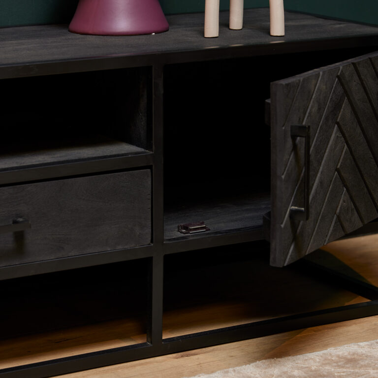 Tv meubel New York Zwart Mangohout 165 cm