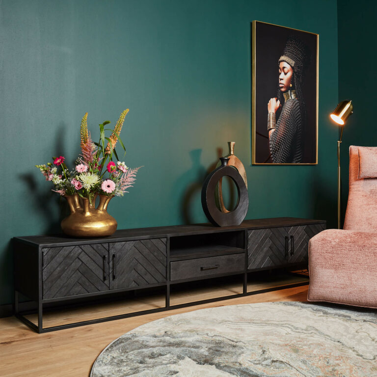 Tv meubel New York Zwart Mangohout 240 cm