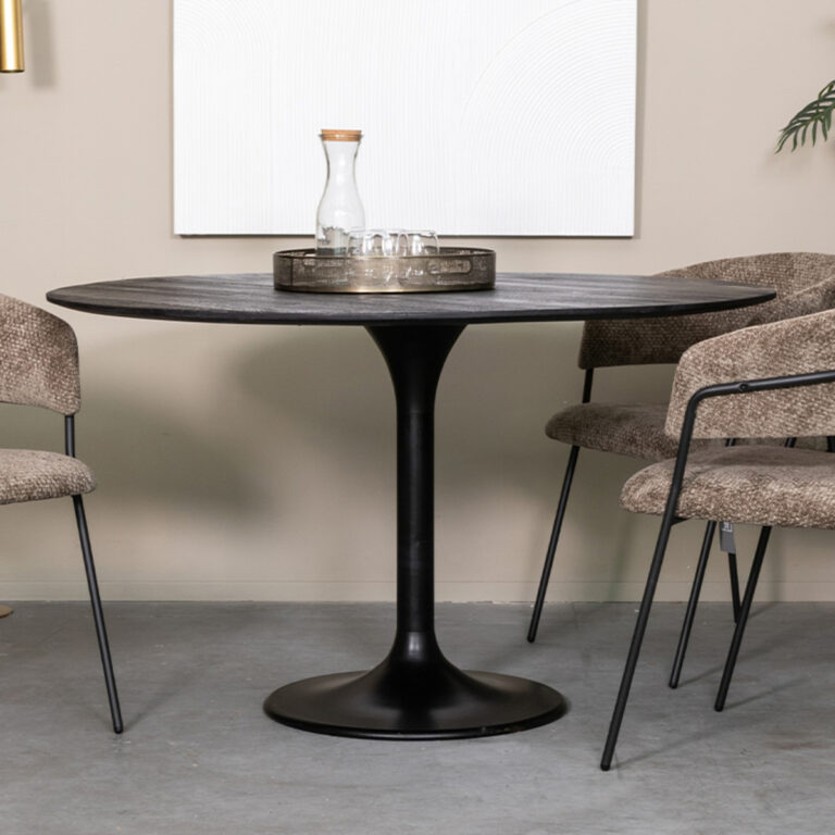 LABEL51 Eetkamertafel Otto - Zwart - Mangohout - 130 cm - Rond