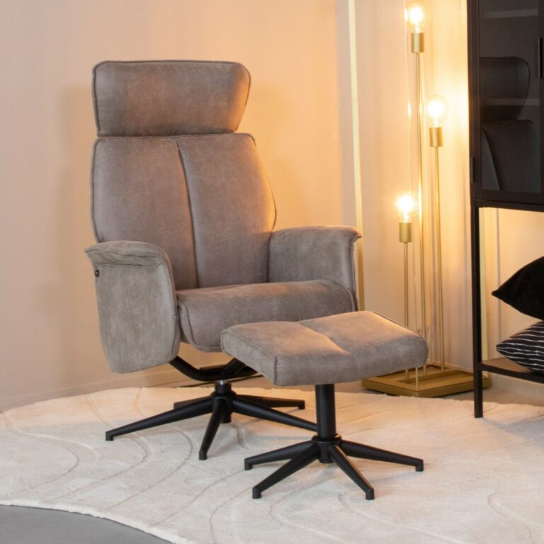 LABEL51 Fauteuil Verdal - Taupe - Micro Suede - Incl. Hocker