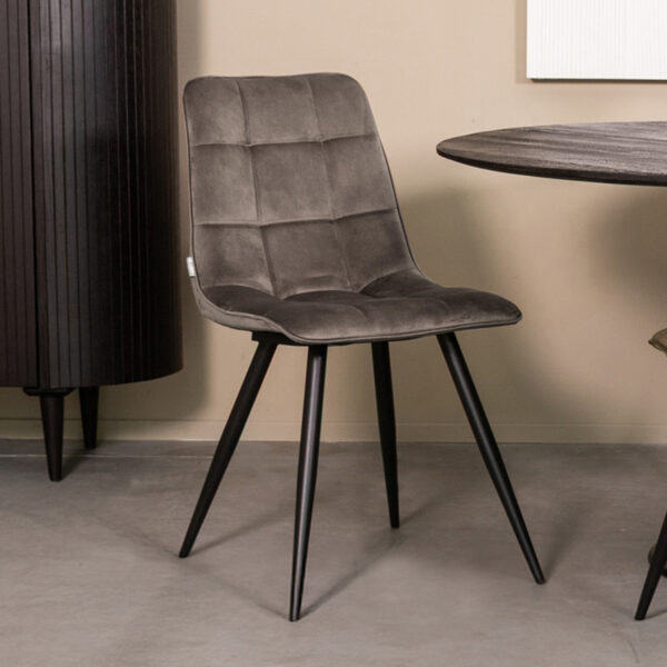 LABEL51 Eetkamerstoel Bistro - Taupe - Fluweel - Black Frame