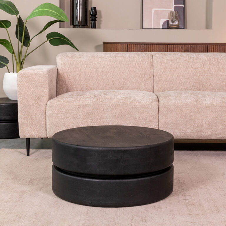 LABEL51 Salontafel Milly - Zwart - Mangohout - 70 cm - Rond