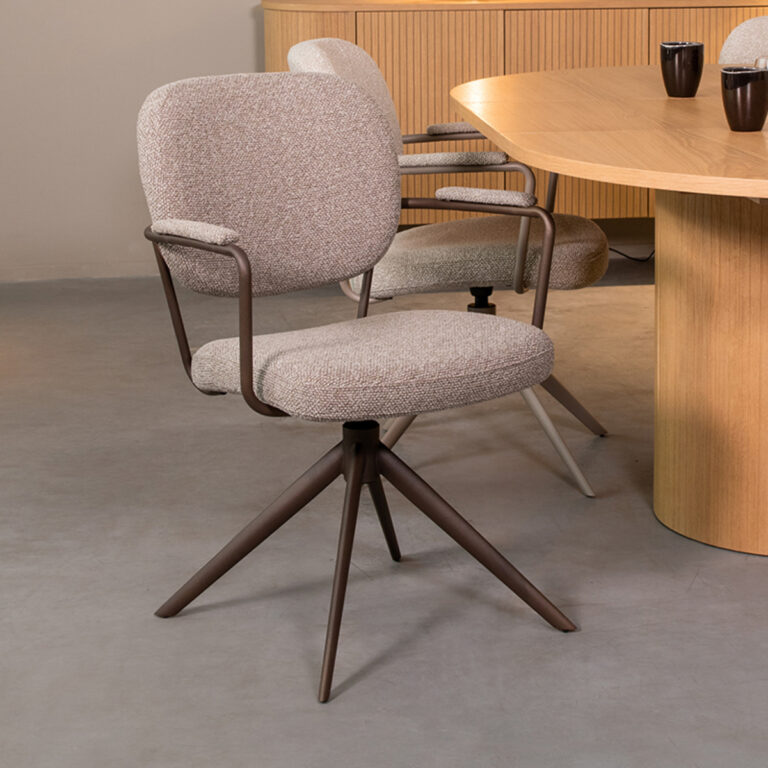 LABEL51 Eetkamerstoel Basel - Truffel grijs - Boucle - Bronze Frame