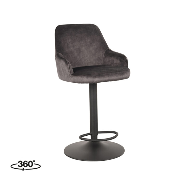 LABEL51 Barkruk Fender - Antraciet - Velours - Zithoogte 64-84